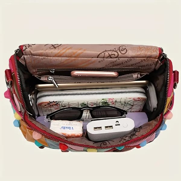 1 st Geometrisk Mönstrad Handväska - Avtagbar Axelrem, Dragkedja, Polyesterfoder, Multifunktionell Rymlig Messenger Väska med Slumpmässig Patch