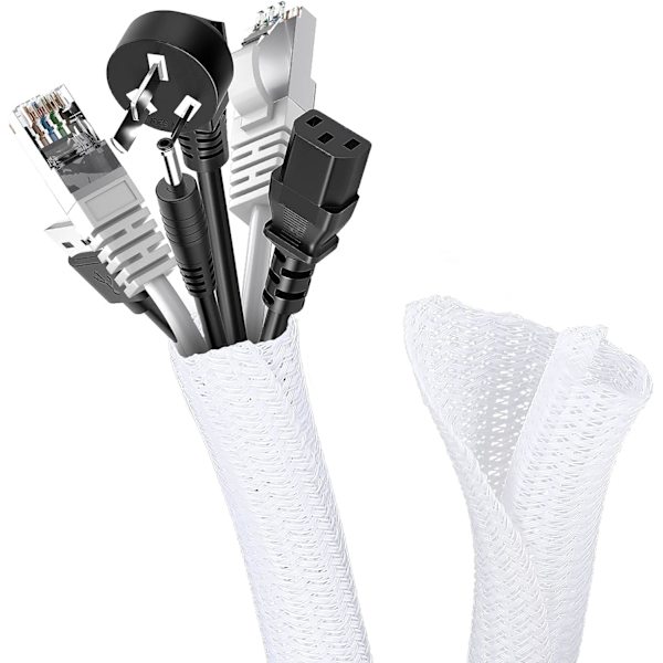 3M - Hvit kabeldekselhylse, 13-20 mm justerbar flettet kabel