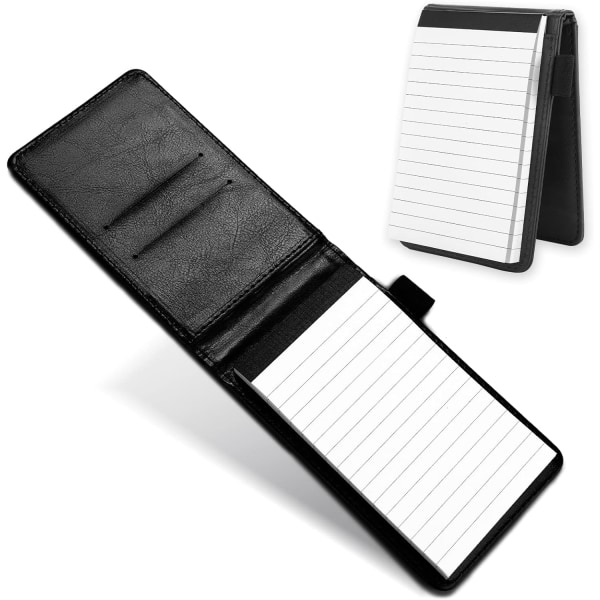 1 svart fickanteckningsbokhållare, mini memo anteckningsbok bärbar