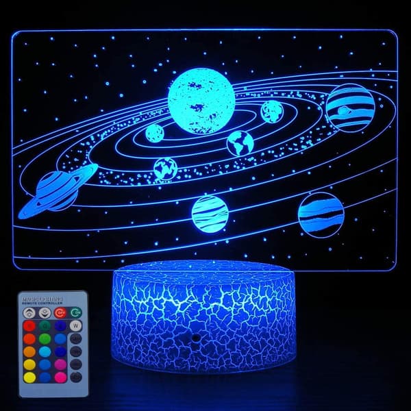 Sol System 3D optisk illusjon sidebordlampe univers rom galakse nattlys for barn, romdekorlys, gave til gutter og jenter
