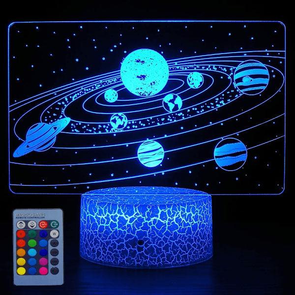 Solcellesystem 3D Optisk Illusion Sidebord Lampe Univers Rum G