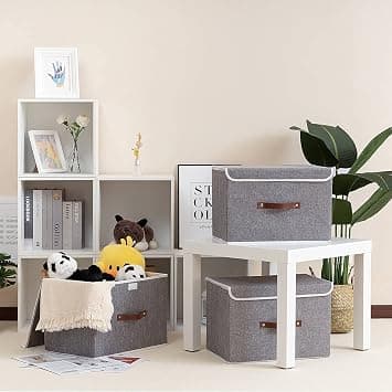 38x25x25cm, Grå Set med 1 Vikbar Förvaringslåda med Lock, för