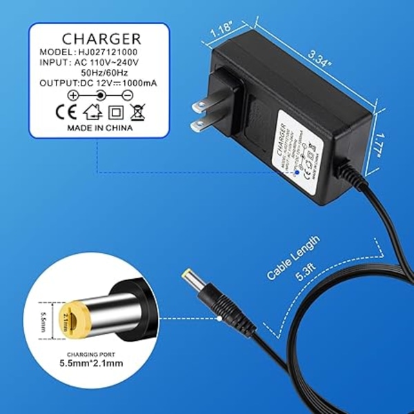 12,6V Lader for Razor Power Core E90 Lader for Elektrisk Scooter Black Label 12,6V Barn Ride On MX125 Dirt Bike