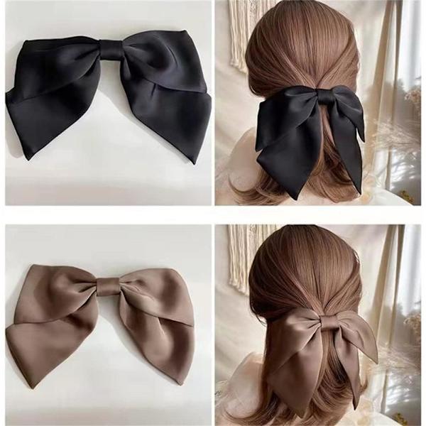 Stor Hårklips til Kvinder Sort Satin Barrettes med Sløjfe Elegant
