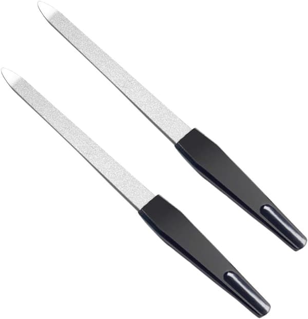 2 rustfrie stål neglfiler, plast håndtak, safir