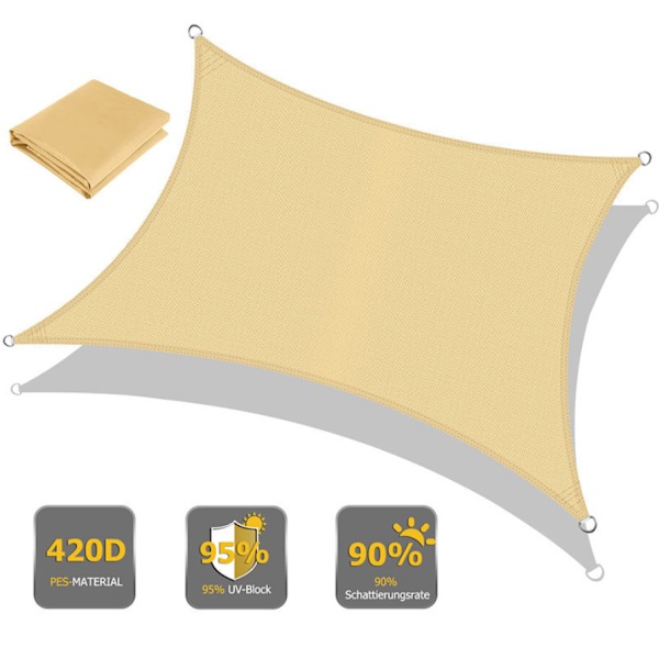 2x3 m Beige Gul Rektangulär Utomhus Solsegel Anti-UV Trädgårdstak