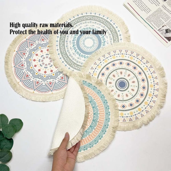 Pyöreät tablettien aluset, 4 kpl, Boho-tablettien aluset, lämmönkestävät, liukumattomat, pestävät pöytätabletit