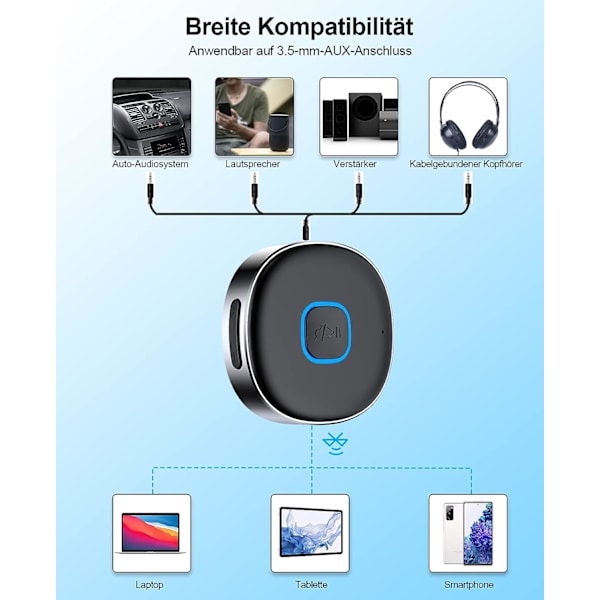 Bil Bluetooth AUX-adapter, Trådlös Bluetooth 5.0-mottagare,