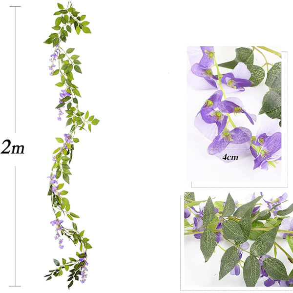 2 Stykker (Lilla) Kunstig Blomst Ranke Falsk Glycin Hængende