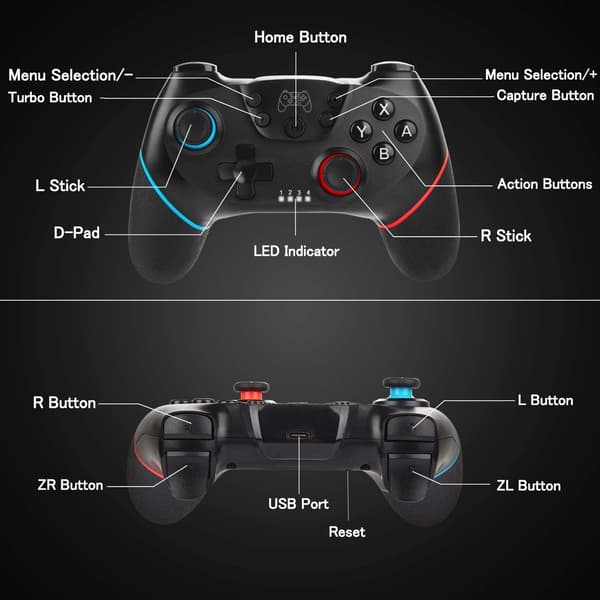 Trådlös Kontroller, Bluetooth Trådlösa Kontroller för Nintendo Switch/Nintendo Switch Lite, Gamepad Joypad stöd