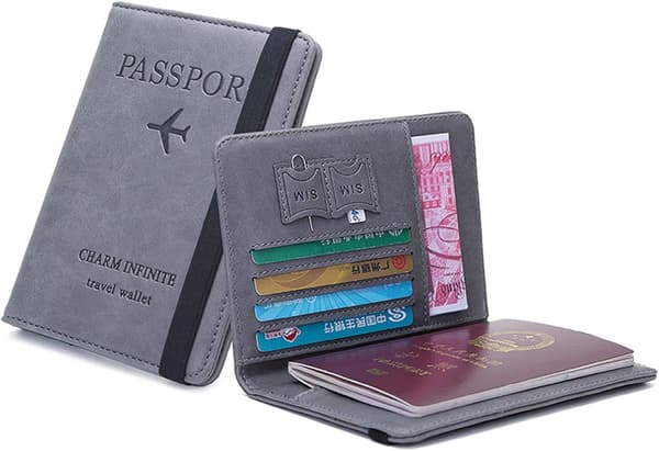 Passfodral, Betalkortsfodral med RFID-blockering Multifunktionell Läderplånbok för Pass (Blå)