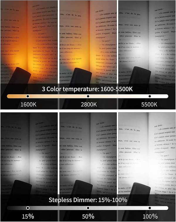 LED Leselampe, USB Oppladbar E-leser Nattelys, Klemlampe