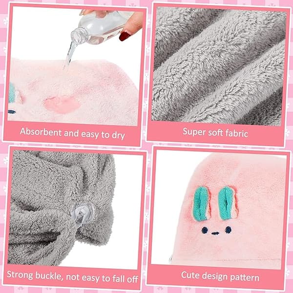 2 Mikrofiber Hårhåndklæder (Pink, Grå), Absorberende Taske til