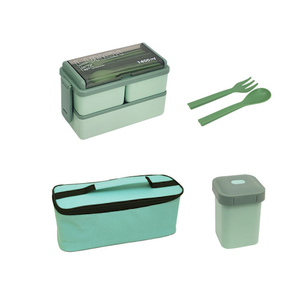 Lunchbox - 2-vånings Lunchbox med Väska och Isolerad Bestick