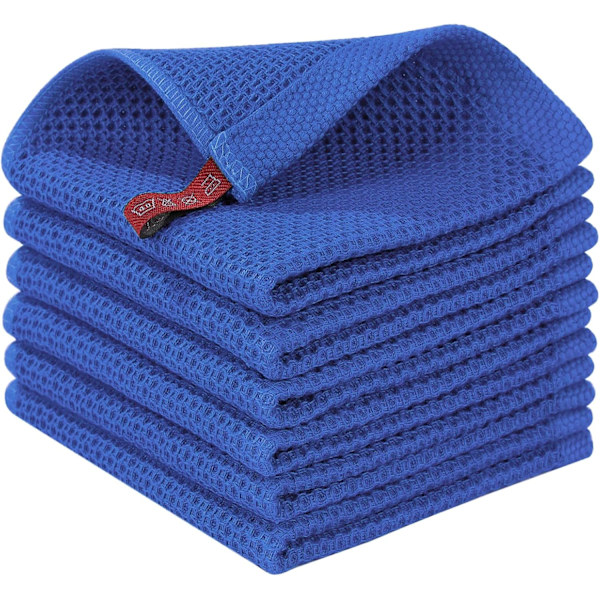 100% Puuvilla Waffle-Kudotut Keittiöpyyhkeet, Ultra Pehmeät Imuvat Nopeasti Kuivuvat Pyyhkeet, 12x12 Tuumaa, 6-Pakkaus