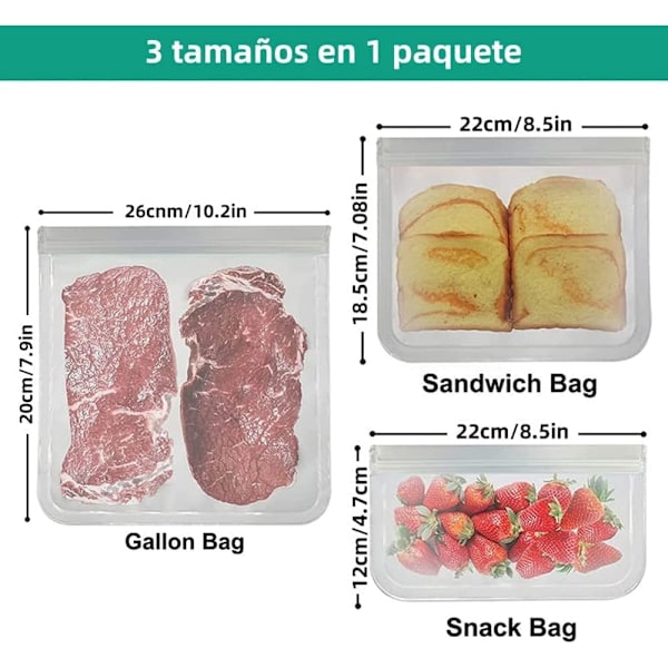12 stk. Lufttætte Madposer, Genanvendelige Fryserposer uden BPA, til Sandwich
