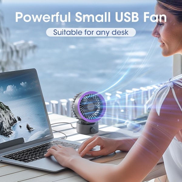 Mini USB Bordventilator, Lille Tablet Ventilator til Hjemmekontor Kollegium Skrivebord, Grå+Lilla