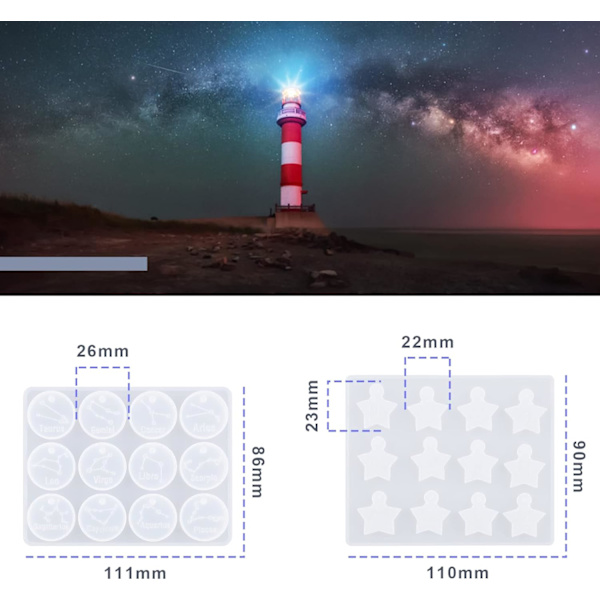 2 st 12 Stjärnteckenformar Runda Stjärnformade Formar för Zodiactecken