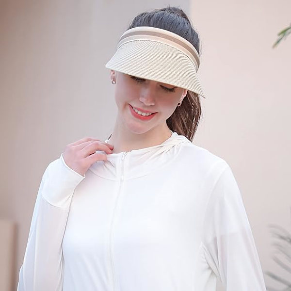 Sommarhatt för kvinnor med bred brätte, strandhatt i beige halm