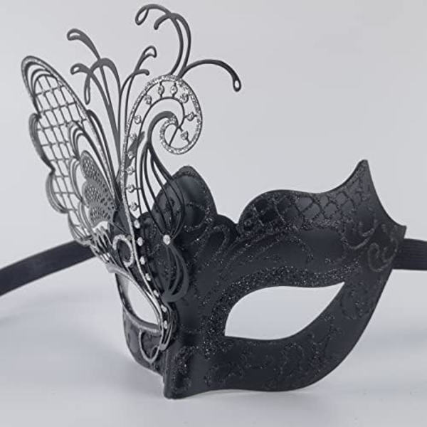 Metal smijern butterfly maske med rhinestones (sort) til