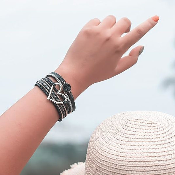 Sydän nahka kääri rannekorut pinottavat boho mansettirannekkeet trendikkäät R