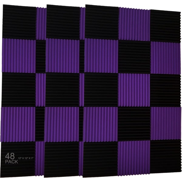 Sæt af 2 1\" x 12\" x 12\" Lilla Sort Studio Skum Lyd
