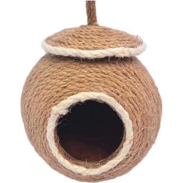 Lintukodit, Papukaijan Pesä Hämmiin, Kookospähkinän Kuori Köyden Kudottu Lintujen Pesä Budgie Papukaijalle Conure Kanarialle
