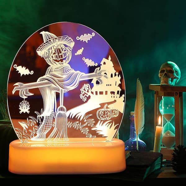 Halloween Bordlampe - Skelet Græskar Vognmand 3D LED Lys