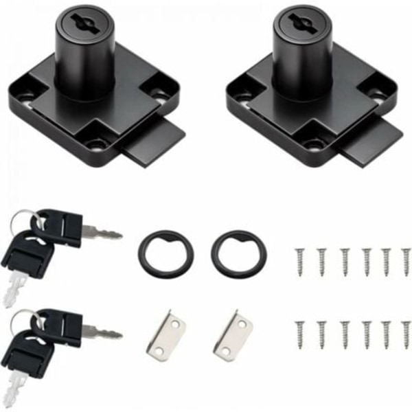 2-piece black desk drawer lock with 4 universal keys, square bott