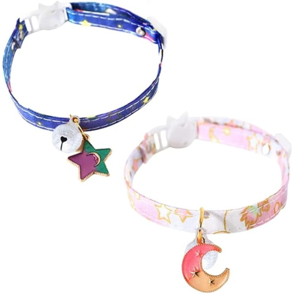 2 Adjustable Cat Collars with Quick Release Buckles (Pink Moon