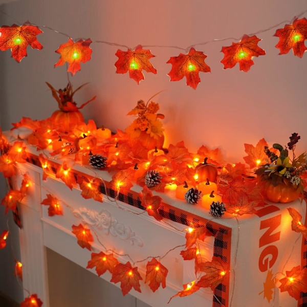 2 st. Thanksgiving-dekorationer för hemmet, Thanksgiving-lampor batteridrivna, totalt 20 fot 40 LED-upplysta höstgirlander