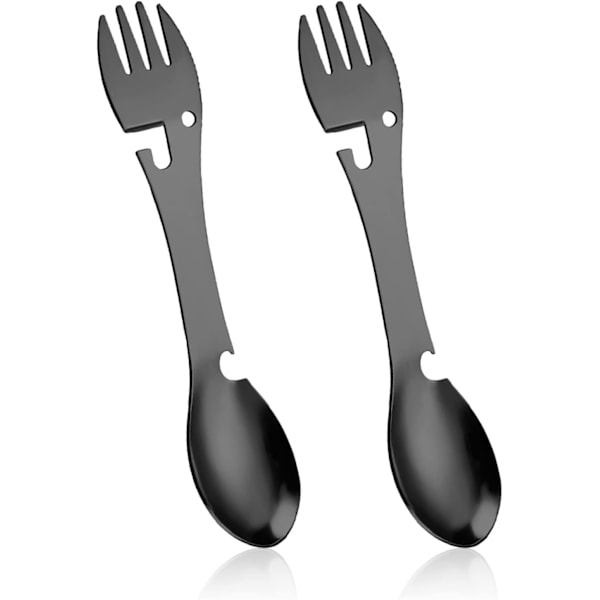 2 st multifunktionella bestick i rostfritt stål, 5 i 1 spork