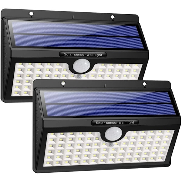 Utomhus solcellslampa [Energisparversion] 2-pack 78 LED 180° rörelsesensor Vattentät belysning Trådlös strålkastare Kraftfull säkerhet för trädgård