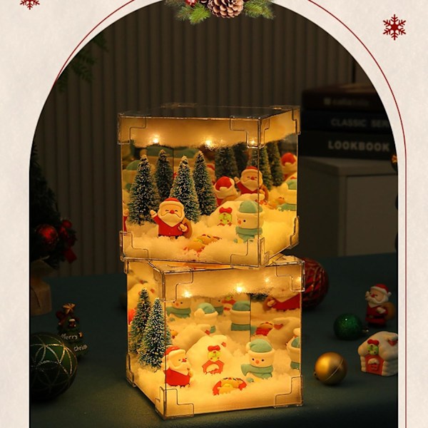 DIY Julenissen Kube Lampe, Juletre Nattelys, 2 i 1 Speil, og LED Kube Lampe, Julelys, DIY