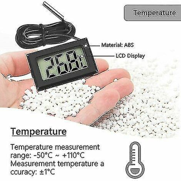 Mini digitalt LCD-termometer med temperaturføler for kjøleskap, fryser, akvarium - (4x svart)