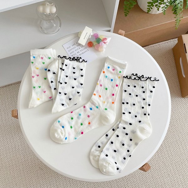4 Par Färgglada Polka Dot Randiga Strumpor för Kvinnor och Flickor