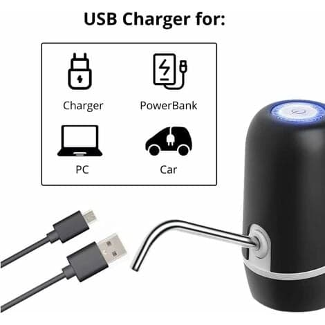 1 stk. Sort Automatisk Flaskevand Dispenser - USB-oplader, Stål,
