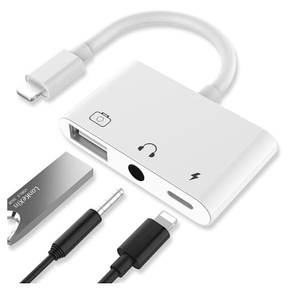 USB-ljudadapter för belysning, 3-i-1 USB-kameraläsaradapter med