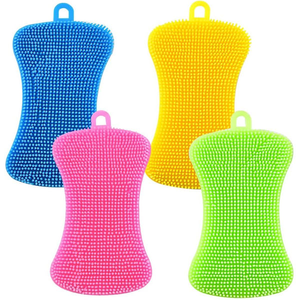4 stycken (gul+blå+grön+rosa) Silikon Skrubbsvamp Disk