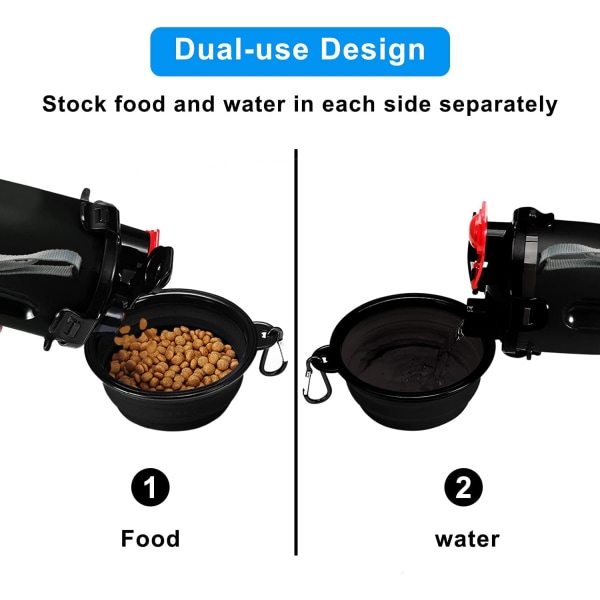 Hundevandflaske med 2 sammenklappelige skåle (Sort) 2-i-1