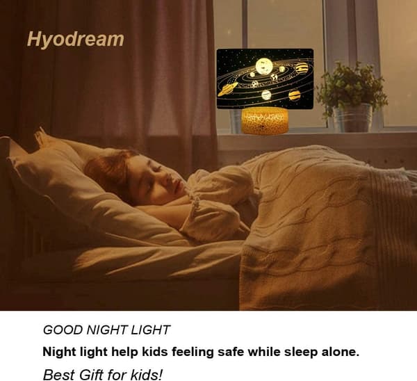 Sol System 3D optisk illusjon sidebordlampe univers rom galakse nattlys for barn, romdekorlys, gave til gutter og jenter