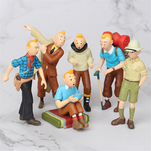 6 stk. Tintin-eventyr Kaptein Haddock levende figurer til barn