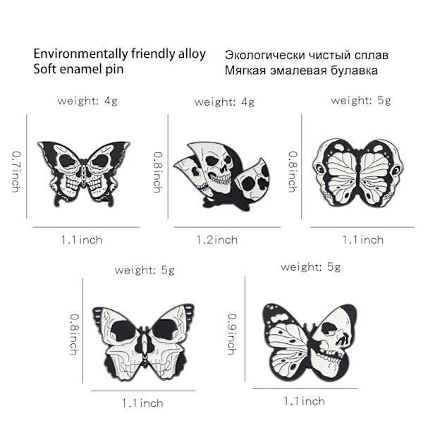 5 stycken Punk Skull Butterfly Moth Emblempinnar Skull Moth Brosch