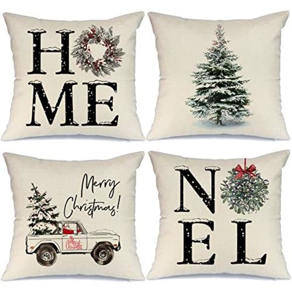 4 Julpynt Kuddfodral 18x18 Hem Noel Lastbil
