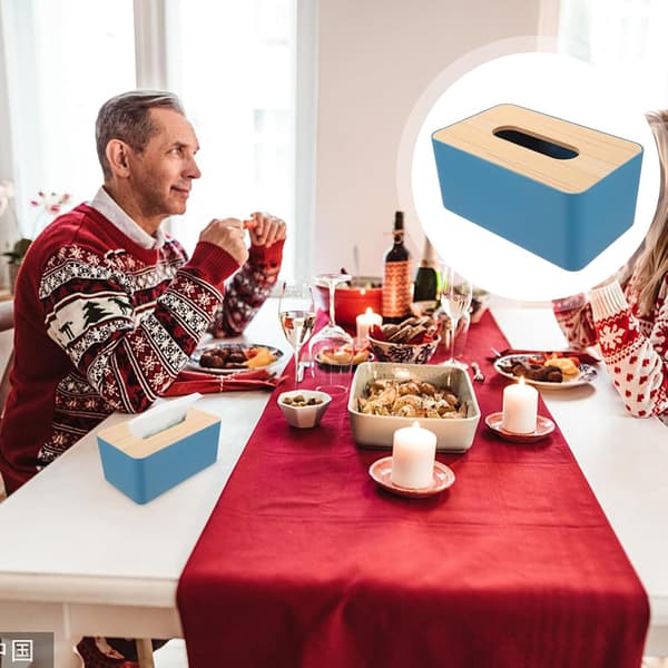 1 stycke (blå) Papperslåda med trälock Vävnadslåda för bil