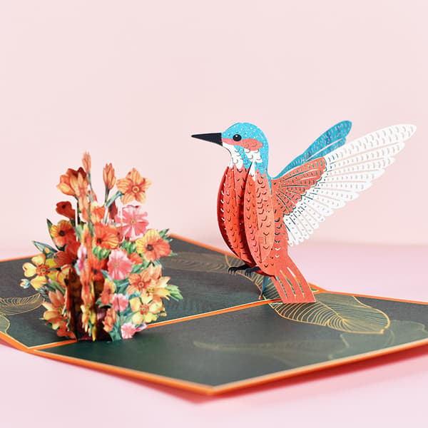 3D Kolibri Pop-Up Bursdagskort, 3D Kolibri Dyr