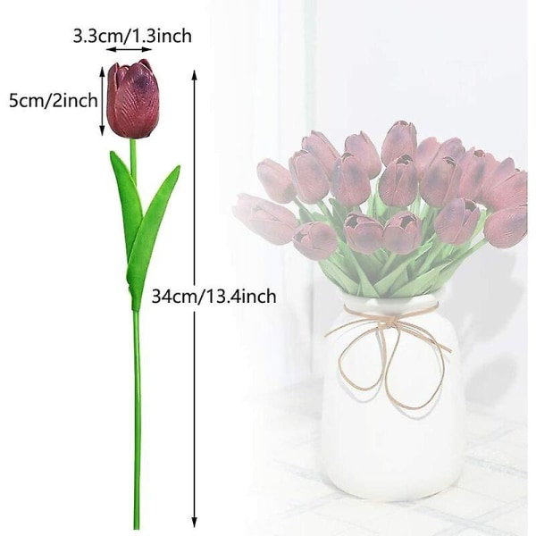Buket med 15 kunstige tulipaner med realistisk touch, perfekt dekoration til bryllup, fest, hjem, have, kontor (blød grøn)