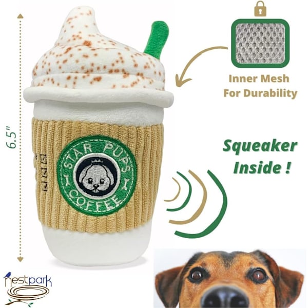 Parodi Star Pups Kaffe Hundelegetøj Pup'kin Spice Latte - Sjov Parodi Blød Squeaky Julelegetøj til Mellemstore, Små