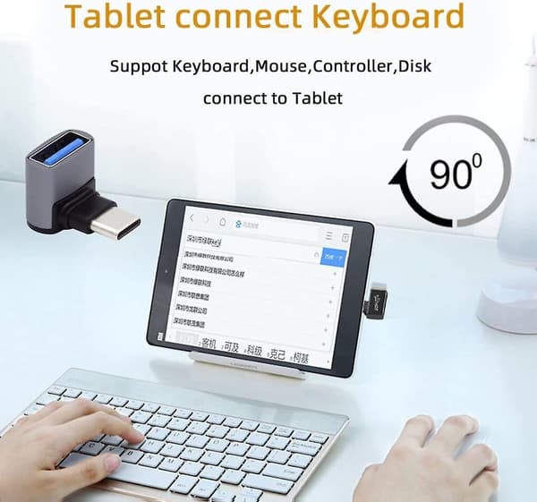USB C OTG-adapter, USB 3.0 Type-A hun til USB Type-C han OTG 90 graders vinklet adapter til bærbar computer, tablet, telefon