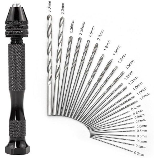 Mini Precision Hand Drill Kit med 25 st Twist Drill Bits (0,5-3